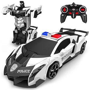 BLUEJAY Transform Rc Cars for Boys 4-7 8-12, 2.4Ghz 1:18 Scale Remote Control Car Transforming Robot, One-Button Deformation 360° Rotation and Drift Car Toy Gifts for Boys 3-5 (White)