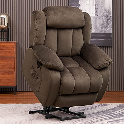 CDCASA Electric Power Lift Recliner Chair with Massage and Heat for Elderly, Reclining Chairs for Seniors, 3 Positions, Side Pocket, USB Port, Plush Fabric, Brown