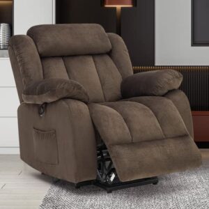 CDCASA Electric Power Lift Recliner Chair with Massage and Heat for Elderly, Reclining Chairs for Seniors, 3 Positions, Side Pocket, USB Port, Plush Fabric, Brown