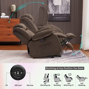 CDCASA Electric Power Lift Recliner Chair with Massage and Heat for Elderly, Reclining Chairs for Seniors, 3 Positions, Side Pocket, USB Port, Plush Fabric, Brown