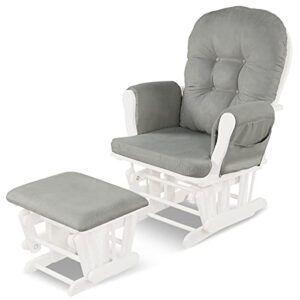 costzon glider and ottoman set, wood glider rocker for nursery, upholstered comfort nursing rocking chair with storage pocket, padded armrests & detachable cushion, easy to assemble (light gray)