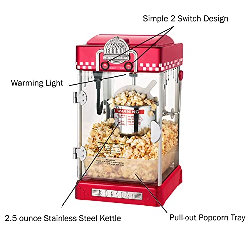 Little Bambino Popcorn Machine - Old Fashioned Popcorn Maker, 2.5 Oz Kettle, Measuring Cups, Scoop, and Serving Cups by Great Northern Popcorn (Red) (112832EAE)