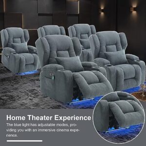 IPKIG Power Recliner Chair with Massage and Heat, Electric Wingback Recliner for Adults with Lumbar Pillow/USB Port/Side Pockets/Cup Holders/Linen Fabric, Home Theater Seating (Blue)