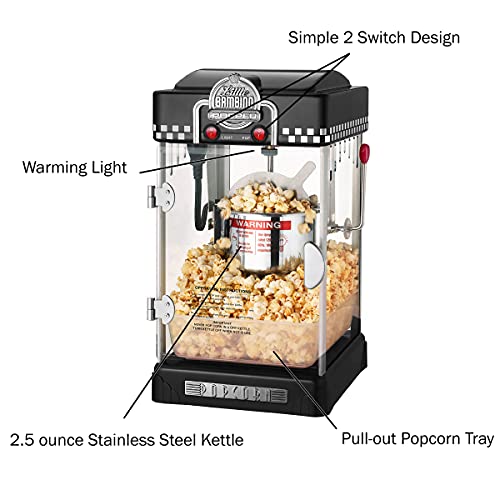 Great Northern Popcorn 6072 Great Northern Black Little Bambino Table Top Retro Machine Popcorn Popper, 2.5oz (295717MBZ)