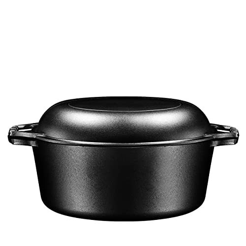 Bruntmor 2-in-1, 7 Quart Enamel Cast Iron Dutch Oven With Handles, Crock Pot Black Cast Iron Skillets, Enamel All-in-One Cookware Braising Pan For Casserole Dish | Pioneer Woman Cookware