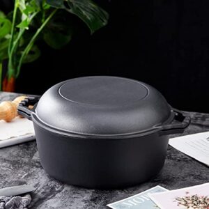 Bruntmor 2-in-1, 7 Quart Enamel Cast Iron Dutch Oven With Handles, Crock Pot Black Cast Iron Skillets, Enamel All-in-One Cookware Braising Pan For Casserole Dish | Pioneer Woman Cookware