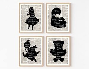 alice in wonderland mad hatter: the secret alice. decor - 4 piece set - dictionary art print quotes and sayings print - unframed 9 x 11 inches