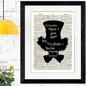 Alice In Wonderland Mad Hatter: The Secret Alice. Decor - 4 piece set - Dictionary Art Print Quotes and Sayings Print - UNFRAMED 9 X 11 inches