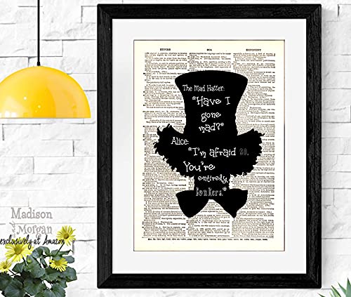 Alice In Wonderland Mad Hatter: The Secret Alice. Decor - 4 piece set - Dictionary Art Print Quotes and Sayings Print - UNFRAMED 9 X 11 inches