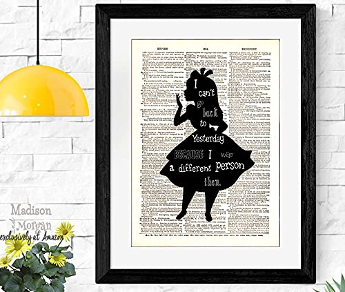 Alice In Wonderland Mad Hatter: The Secret Alice. Decor - 4 piece set - Dictionary Art Print Quotes and Sayings Print - UNFRAMED 9 X 11 inches