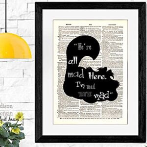 Alice In Wonderland Mad Hatter: The Secret Alice. Decor - 4 piece set - Dictionary Art Print Quotes and Sayings Print - UNFRAMED 9 X 11 inches