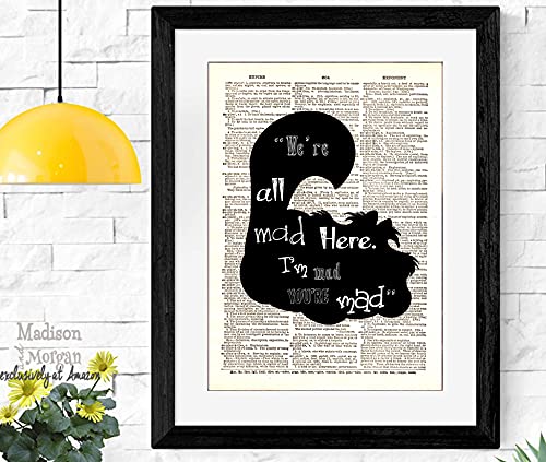 Alice In Wonderland Mad Hatter: The Secret Alice. Decor - 4 piece set - Dictionary Art Print Quotes and Sayings Print - UNFRAMED 9 X 11 inches