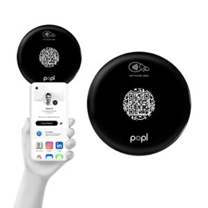 popl xl large 4" nfc business card tap sign sticker - instantly share contact info, social media, payment, apps & more - compatible with iphone and android - features nfc tap & qr scan (black)