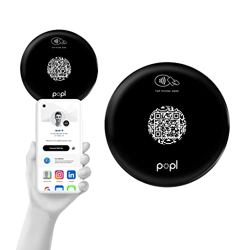 Popl XL Large 4" NFC Business Card Tap Sign Sticker - Instantly Share Contact Info, Social Media, Payment, Apps & More - Compatible with iPhone and Android - Features NFC Tap & QR Scan (Black)