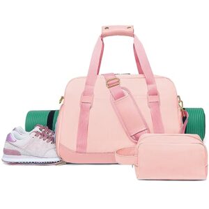sports gym bag for women, sport duffle workout bags with shoe compartment & wet pocket, small womens gym bags, a-pink