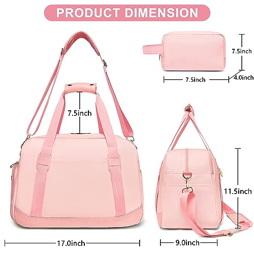 Sports Gym Bag for Women, Sport Duffle Workout Bags with Shoe Compartment & Wet Pocket, Small Womens Gym Bags, A-pink