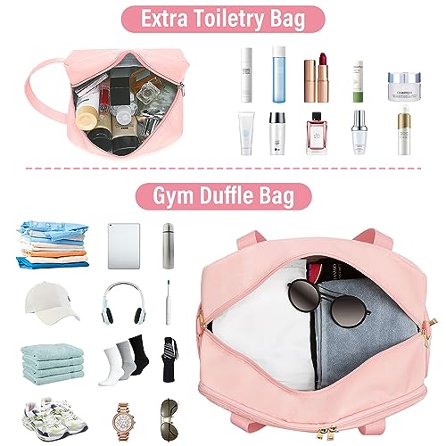 Sports Gym Bag for Women, Sport Duffle Workout Bags with Shoe Compartment & Wet Pocket, Small Womens Gym Bags, A-pink