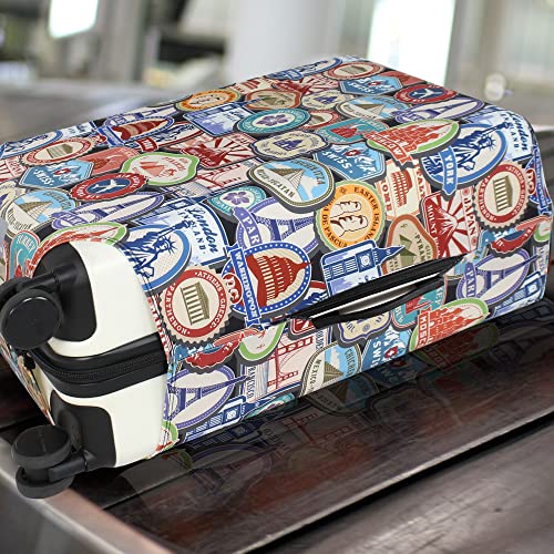 Explore Land Travel Luggage Cover Suitcase Protector Fits 18-32 Inch Luggage (Landmark Sticker, S(18-22 inch Luggage))