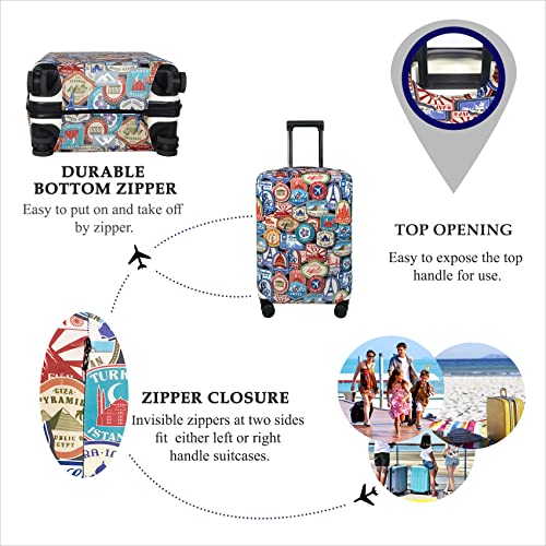 Explore Land Travel Luggage Cover Suitcase Protector Fits 18-32 Inch Luggage (Landmark Sticker, S(18-22 inch Luggage))