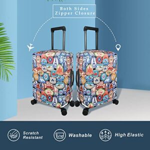 Explore Land Travel Luggage Cover Suitcase Protector Fits 18-32 Inch Luggage (Landmark Sticker, S(18-22 inch Luggage))