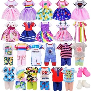 ENOCHT 22 PCS 5.3 Inch - 6 Inch Chelsea Doll Clothes and Accessories Include 5 Tops, 5 Pants for Boy Dolls, 5 Dresses for Girl Dolls and 2 Shoes, 10 Outfits Hangers