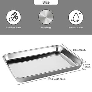 GETTON Stainless Steel Tray, 3Pcs Premium Metal Surgical Medical Tray Organizer Containers for Tattoo Tool Bathroom Lab Instrument Supplies Dental Tools Kitchen Baking, 10.5 × 8 × 1 Inch(GETTON)