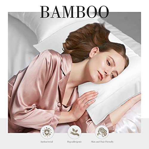 WishSmile White Standard Pillow Cases Bamboo Cooling Pillowcases Set of 2 Breathable Cool Silky Soft Moistur Wicking for Hot Sleepers,Hair and Skin Friendly,2 Pack,20x26 inches