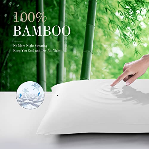 WishSmile White Standard Pillow Cases Bamboo Cooling Pillowcases Set of 2 Breathable Cool Silky Soft Moistur Wicking for Hot Sleepers,Hair and Skin Friendly,2 Pack,20x26 inches