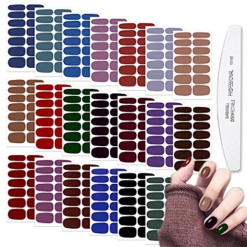 WOKOTO 20 Sheets Dark Solid Color Series Nail Polish Strips Stickers with Nail File Self-Adhesive Punk Rock Gel Nail Strips Full Nail Wraps for Women Nails Art