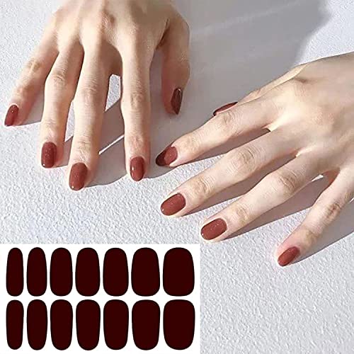 WOKOTO 20 Sheets Dark Solid Color Series Nail Polish Strips Stickers with Nail File Self-Adhesive Punk Rock Gel Nail Strips Full Nail Wraps for Women Nails Art