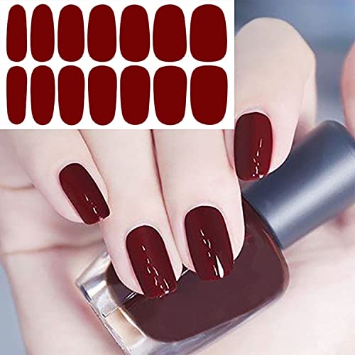 WOKOTO 20 Sheets Dark Solid Color Series Nail Polish Strips Stickers with Nail File Self-Adhesive Punk Rock Gel Nail Strips Full Nail Wraps for Women Nails Art