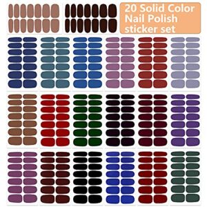 WOKOTO 20 Sheets Dark Solid Color Series Nail Polish Strips Stickers with Nail File Self-Adhesive Punk Rock Gel Nail Strips Full Nail Wraps for Women Nails Art