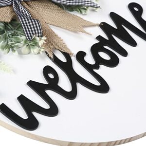 Sattiyrch Welcome Sign for Front Door Round Wood Sign Hanging for Farmhouse porch Door Decoration (White)
