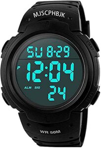 mjscphbjk mens digital watch, sports military watches waterproof outdoor chronograph watch for men with led back ligh/alarm/date