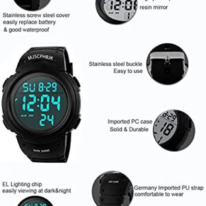 MJSCPHBJK Mens Digital Watch, Sports Military Watches Waterproof Outdoor Chronograph Watch for Men with LED Back Ligh/Alarm/Date