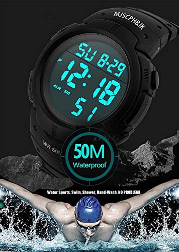 MJSCPHBJK Mens Digital Watch, Sports Military Watches Waterproof Outdoor Chronograph Watch for Men with LED Back Ligh/Alarm/Date