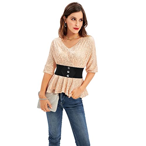 GRACE KARIN Women Stretchy Corset Belt Snap Button Elastic Waist Cinch Belt 10 cm Wide Elastic Belt XX-Large