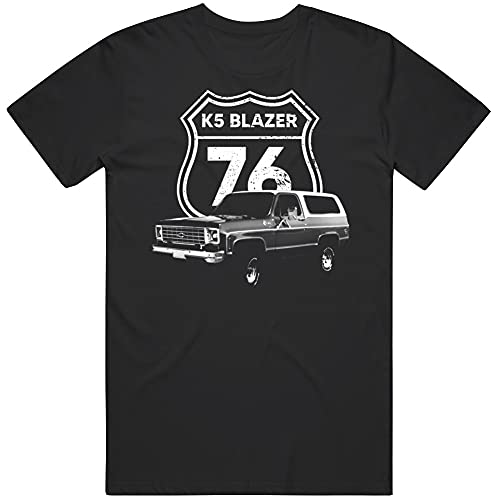 1976 K5 Blazer Front Three Quarter View with Highway Sign T Shirt XL Black