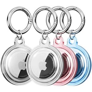 waterproof airtag holder, ddj 4 pack airtag keychain, airtag case for dog collar, luggage, keys, full body anti-scratch protective (4 colors:white,black,pink,blue)