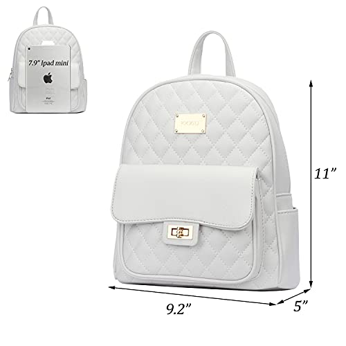 KKXIU Fashion Small Backpack Purse for Women Quilted Synthetic Leather Mini Bookbag (a-white)