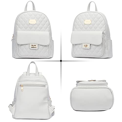 KKXIU Fashion Small Backpack Purse for Women Quilted Synthetic Leather Mini Bookbag (a-white)