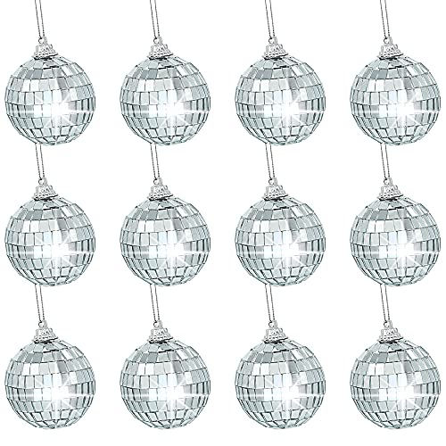 Gondiane 12 Pcs 1.6 Inches Disco Ball Ornaments Silver Mirror Balls for Christmas Tree Wedding Party Decoration