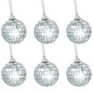 Gondiane 6 Pcs 1.6 Inches Disco Ball Ornaments Silver Mirror Balls for Christmas Tree Wedding Party Decoration