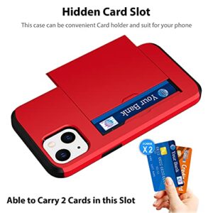 Jiunai Compatible with iPhone 13 Mini Case, Credit Card IDs Holder Wallet Back Pocket Slide Cover Card Slot Dual Layer Bumper Shell Rubber Cover Phone Case Designed for iPhone 13 Mini 5.4'' 2021 Red