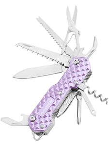 fantasticar 15 in 1 multi-tool, edc folding pocket knife with premium gift box for camping, fishing, hunting, survival, or outdoor (purple)