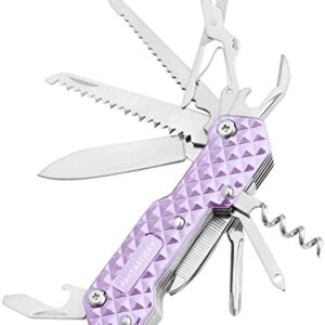 FantastiCAR 15 in 1 Multi-Tool, EDC Folding Pocket Knife with Premium Gift Box for Camping, Fishing, Hunting, Survival, or Outdoor (Purple)