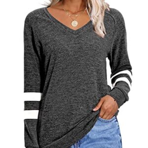 MixShe Womens Tops Fall Fashion 2023 Sweatshirt for Women Sweaters V Neck Long Sleeve Shirts Trendy Clothes Ladeis Blouses Dressy Casual Tunics to Wear with Leggings Gray X-Large