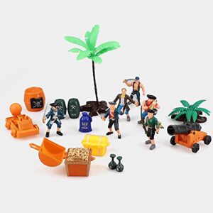 kramow Pirate Action Figures Play Set,Educational Toys Bucket of Pirate Toy with Boat,Treasure Chest,Cannons,Octopus,Pirate Ship and Other Accessories,War Game Toys for Boys and Kids