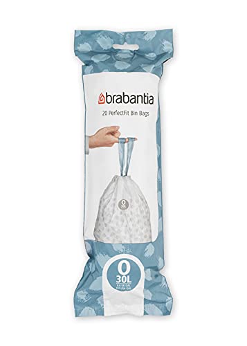 Brabantia PerfectFit Trash Bags (Size O/8 Gal) Thick Plastic Trash Can Liners with Drawstring Handles (120 Bags)