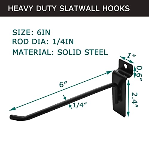 48Pack 6Inch Black Slatwall Hooks, Heavy Duty Slatwall Hooks & Hangers for Commercial Retail and Exhibition, 1/4" Dia Steel Slatwall Hooks, Metal Pegboard Panels Hooks for Garage Shop Supermarket